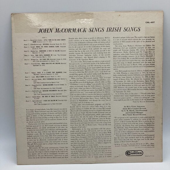 John McCormack Sings Irish Songs Rare Vintage Vinyl Record Album LP RCA 1958 - Picture 2 of 6